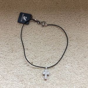 Swarovski crystal cross necklace on leather chain